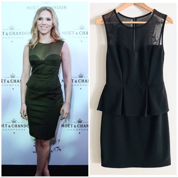 Bisou Bisou Illusion Neck Peplum Dress Size 4 - Picture 4 of 8